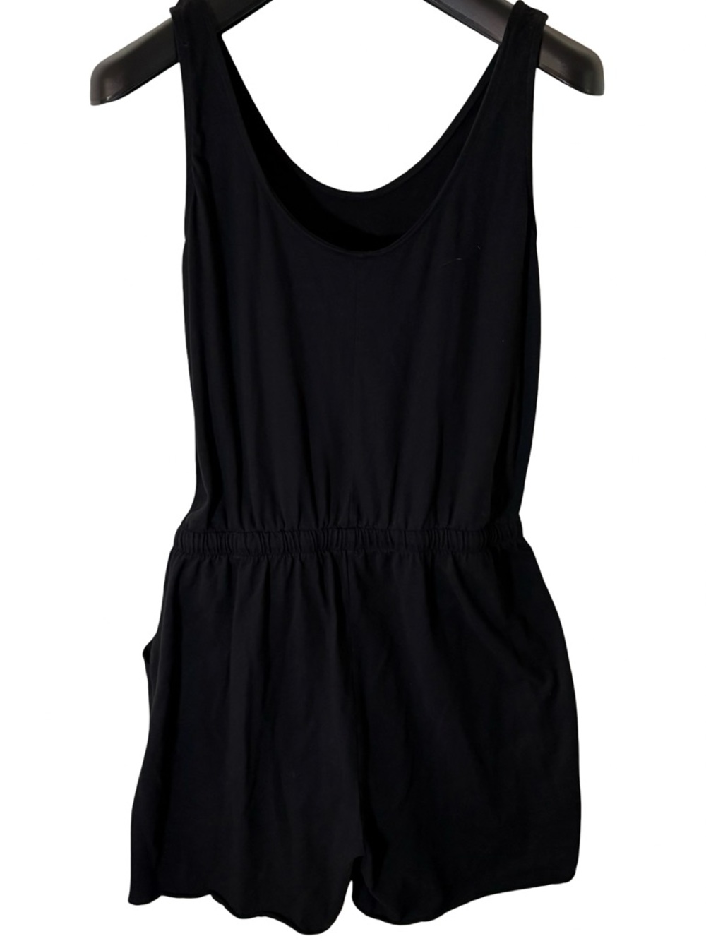 PACT Organic Cotton Black Tie Waist Romper Pockets Casual Minimalist - Size L - Picture 6 of 8